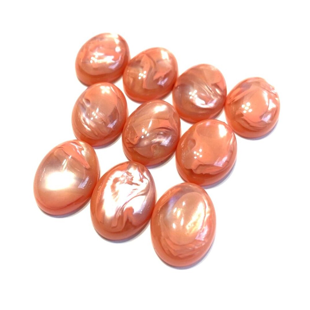 Vintage Cabochon Lot Peach Opalescent 10pc 13X18MM Jewelry Supply Plastic Stone